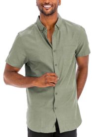 Weiv Men's Casual Short Sleeve Solid Shirts (Color: Olive, size: XL)